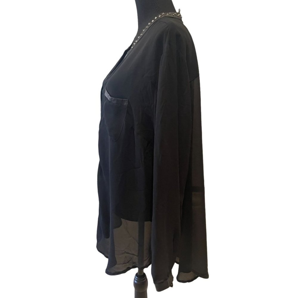 Torrid plus size sheer studded black button front faux leather trim sz 3 - Picture 5 of 7